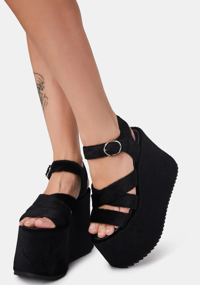 She Walks On Me Fuzzy Platform Sandals-