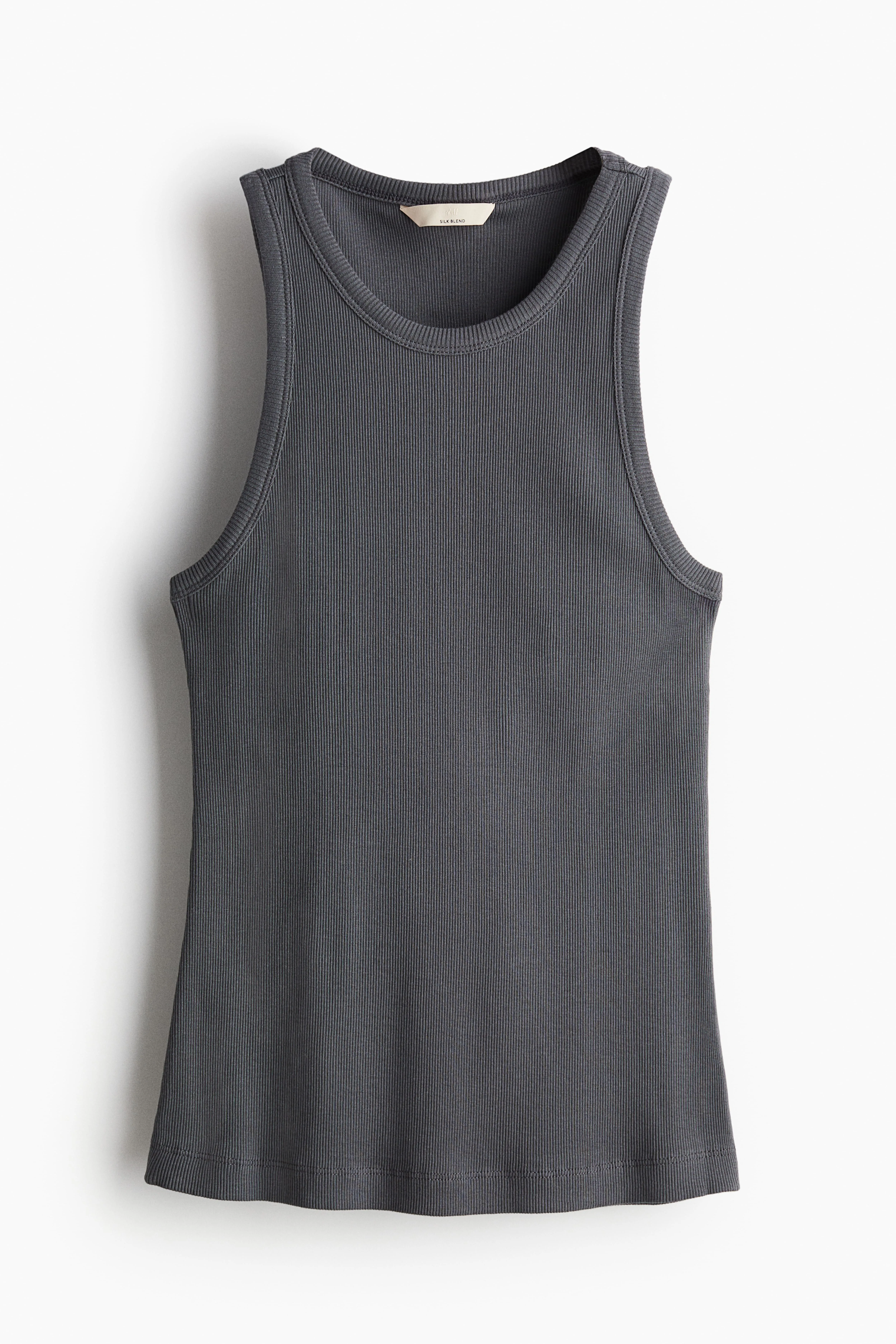 Silk-blend vest top - Round neck - Sleeveless - Dark grey - Ladies | H&M GB