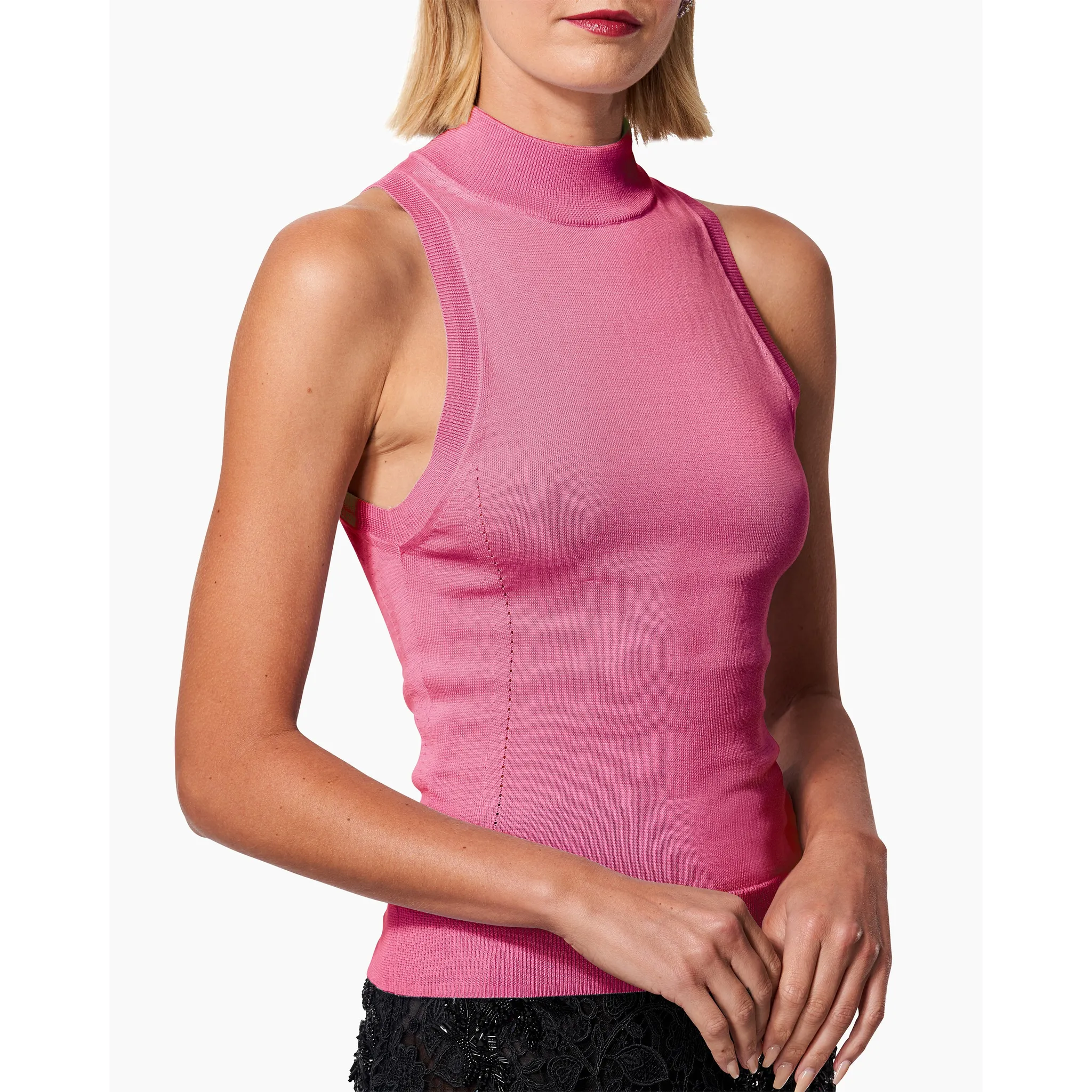 Sleeveless Turtle Neck Knit Top | Rose