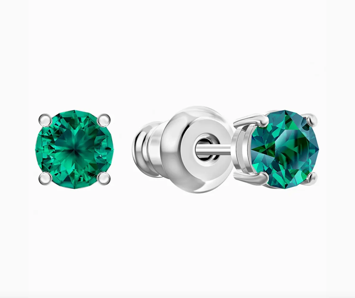 Swarovski ATTRACT STUD PIERCED EARRINGS, Green, Rhodium -5512384