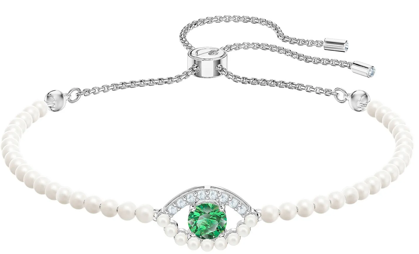 Swarovski LUCKILY PEARL EVIL EYE Bracelet, Green Eye, Rhodium- 5429733