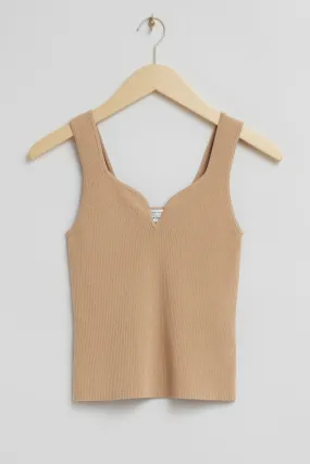 Sweetheart-Neck Tank Top - Sweetheart neckline - Sleeveless - Dusty Beige - Ladies | H&M GB