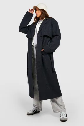 Tall Pinstripe Belted Wool Trench Coat