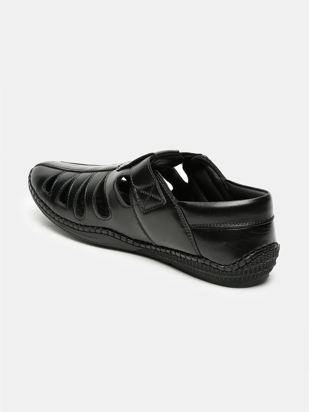 Teakwood Men's Real Leather Black Sandals