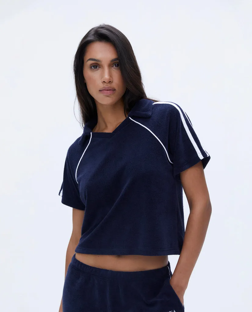 Terry Contrast Polo - Navy Blue