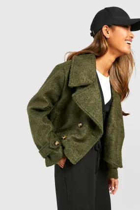 Textured Wool Look Crop Trench Coat