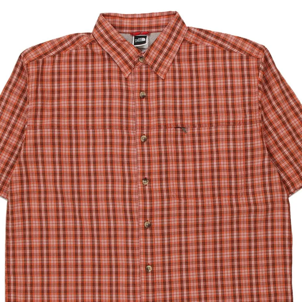 The North Face Checked Short Sleeve Shirt - Medium Orange Polyester Blend