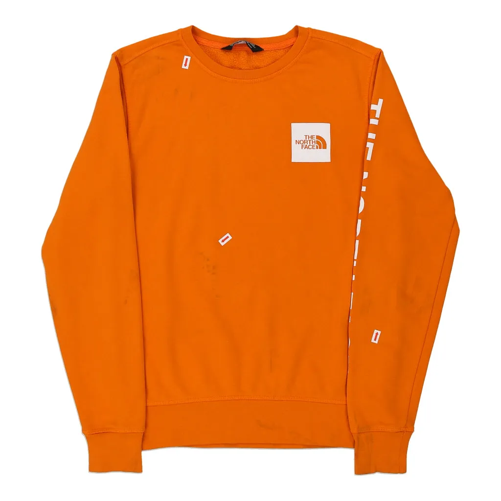 The North Face Spellout Sweatshirt - XS Orange Cotton Blend