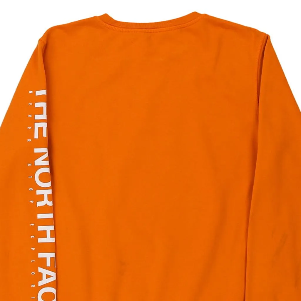 The North Face Spellout Sweatshirt - XS Orange Cotton Blend