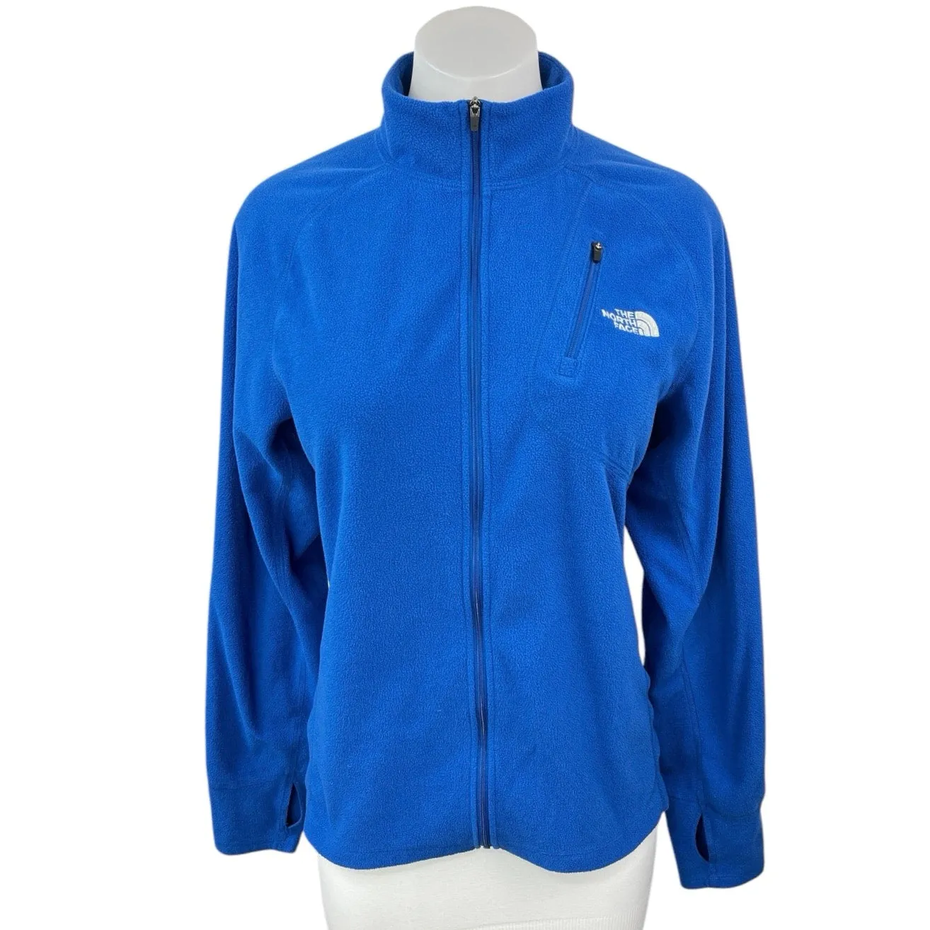 The North Face Women's Blue Fleece Zip Up High Neck Thumbholes Bomber Jacket  S