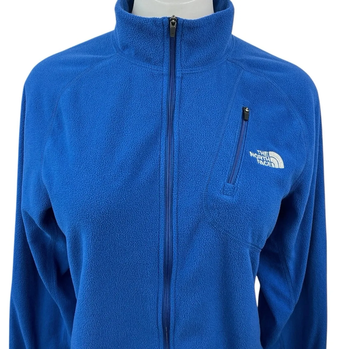 The North Face Women's Blue Fleece Zip Up High Neck Thumbholes Bomber Jacket  S