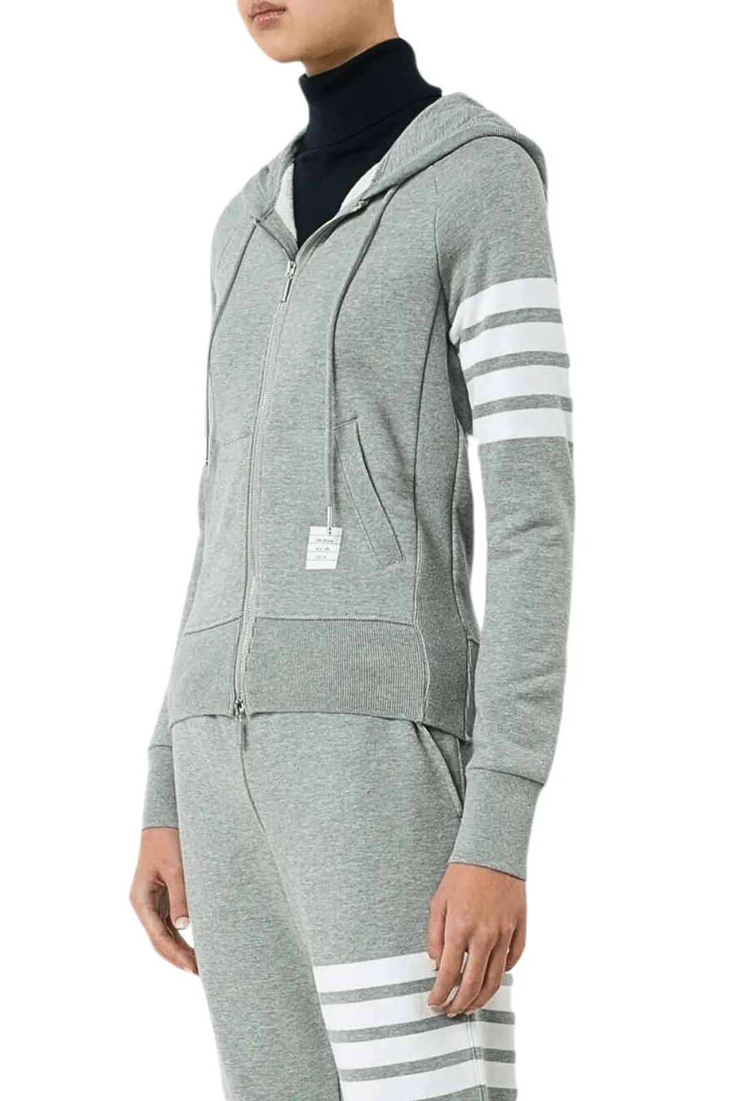 Thom Browne 4-Bar striped cotton hoodie grey