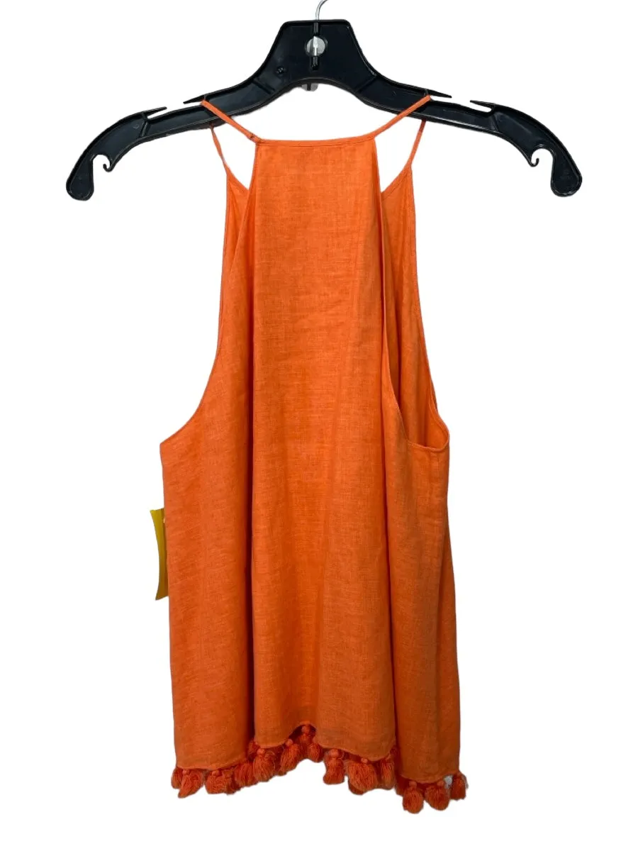 Tory Burch Size 4 Orange Cotton Line Sleeveless Thin Strap Tassle Hem Top