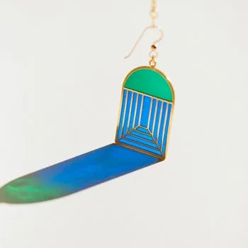 Translucent Arch Earrings - Jewel Tones (Blue/Green)