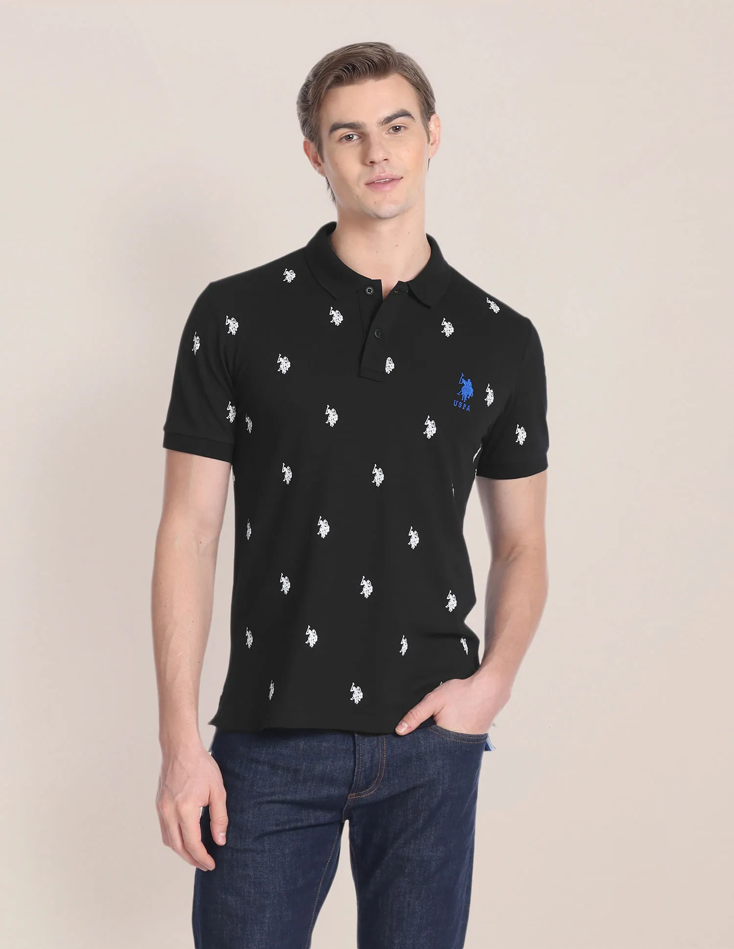 U.S. Polo Assn. Logo Print Slim Fit Polo Shirt