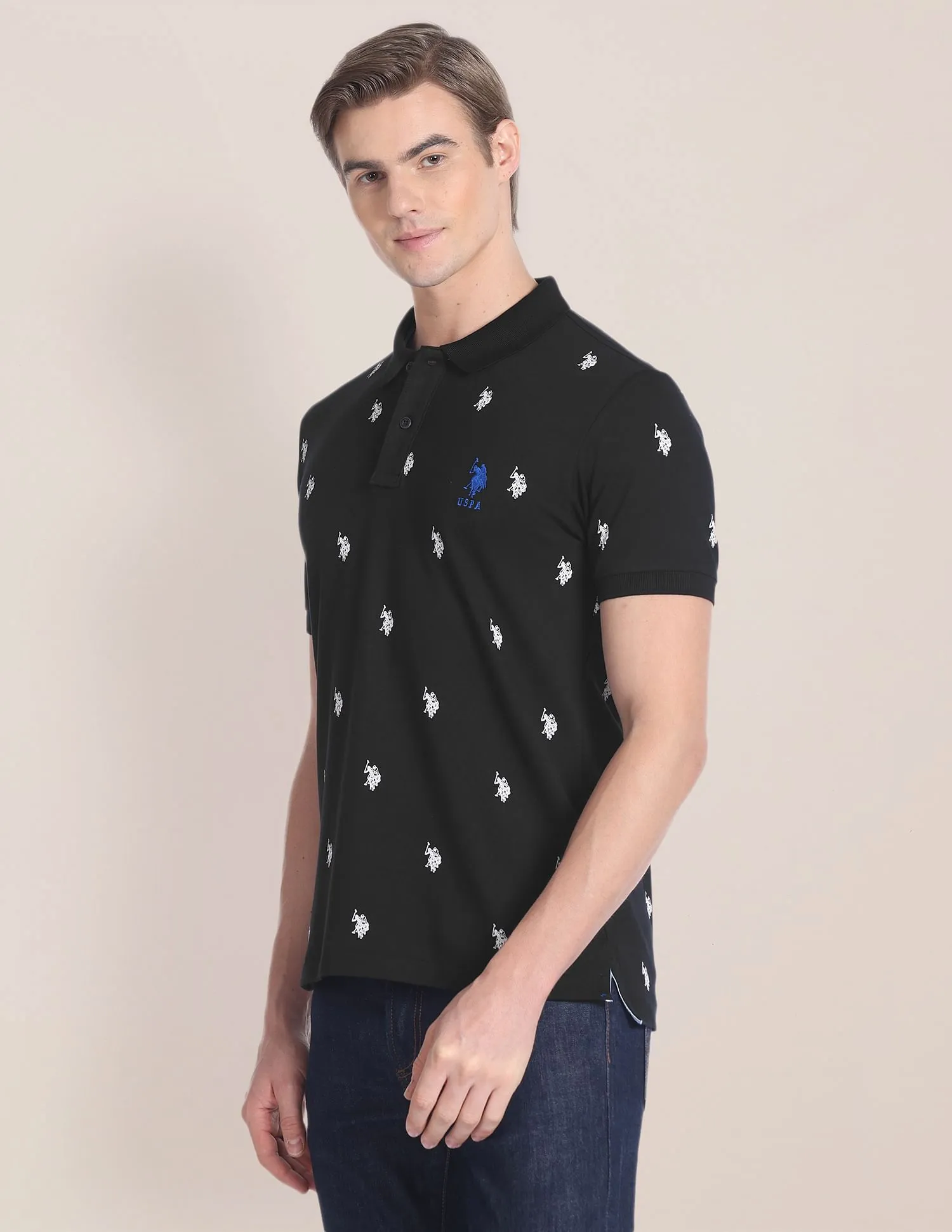 U.S. Polo Assn. Logo Print Slim Fit Polo Shirt