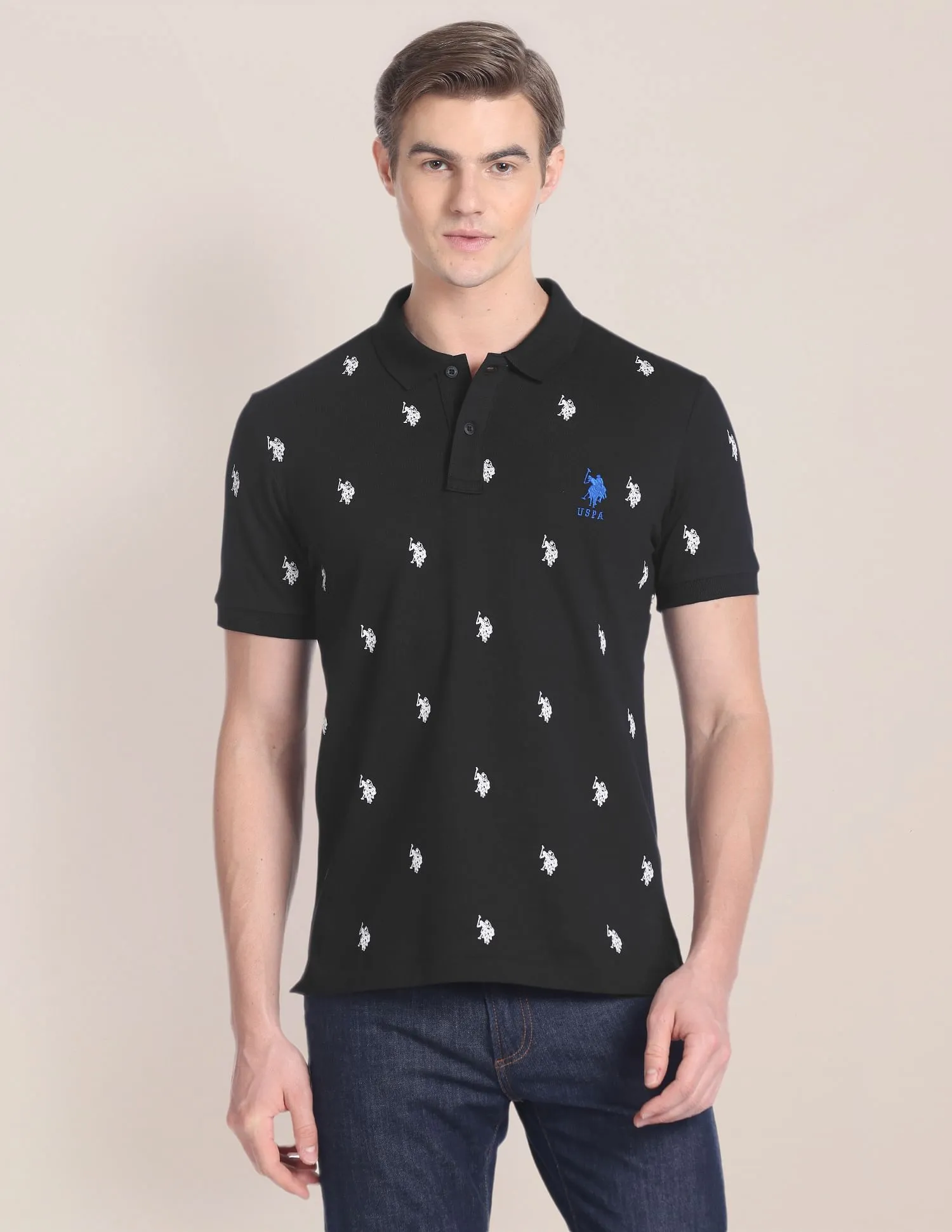 U.S. Polo Assn. Logo Print Slim Fit Polo Shirt