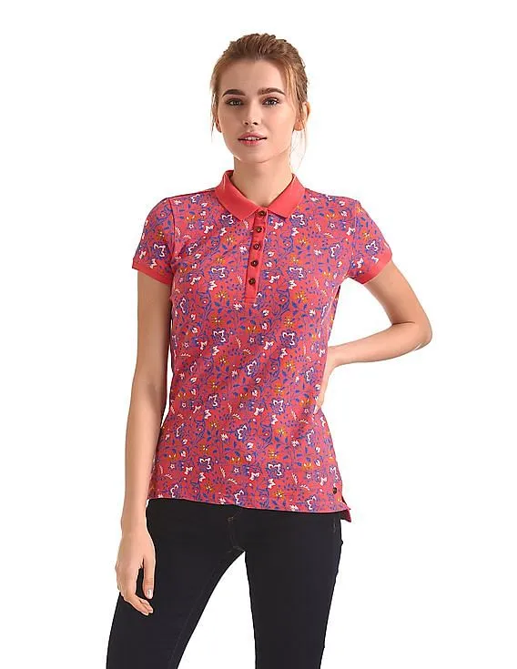 U.S. Polo Assn. Women Ribbed Collar Printed Polo Shirt