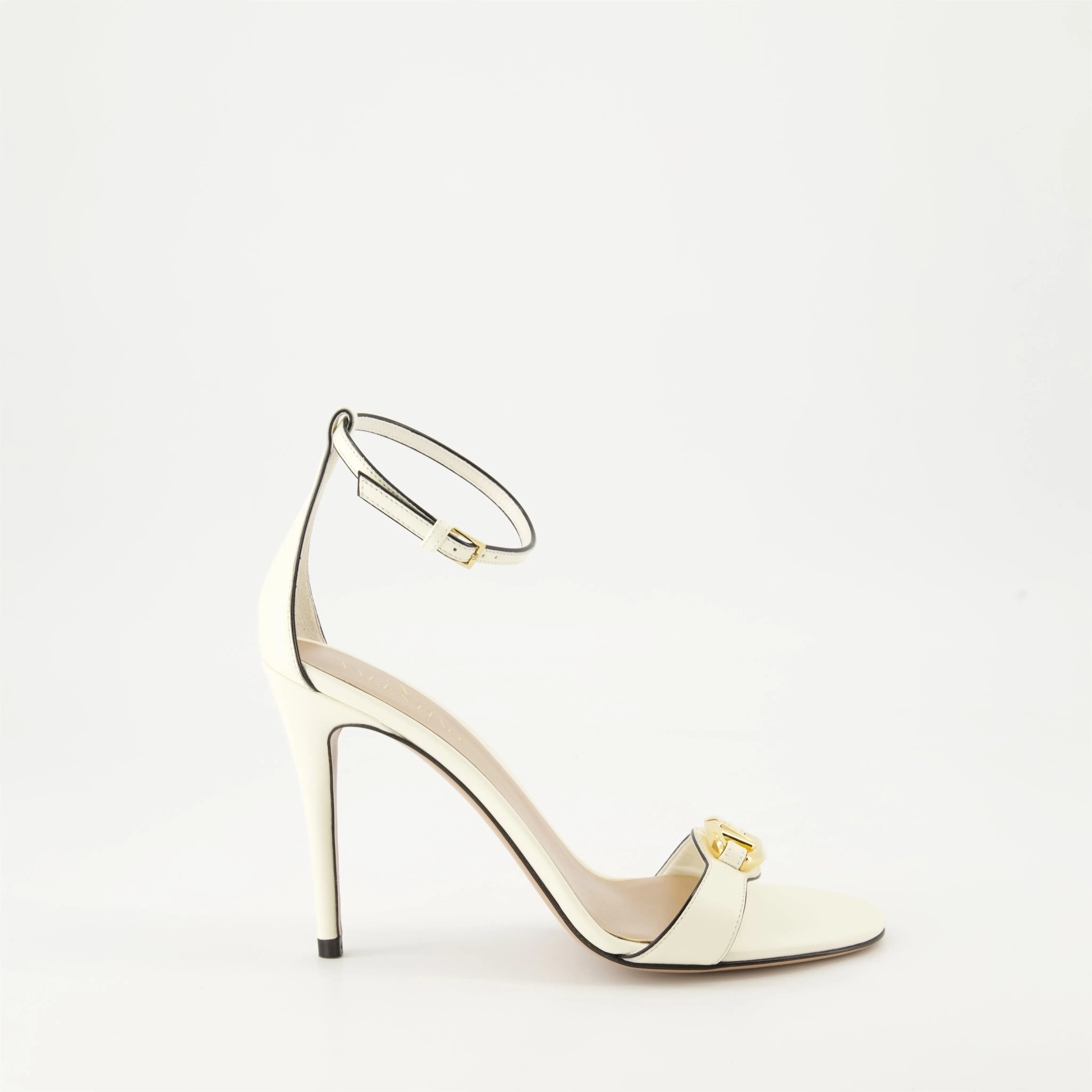 White Leather Heeled Sandals