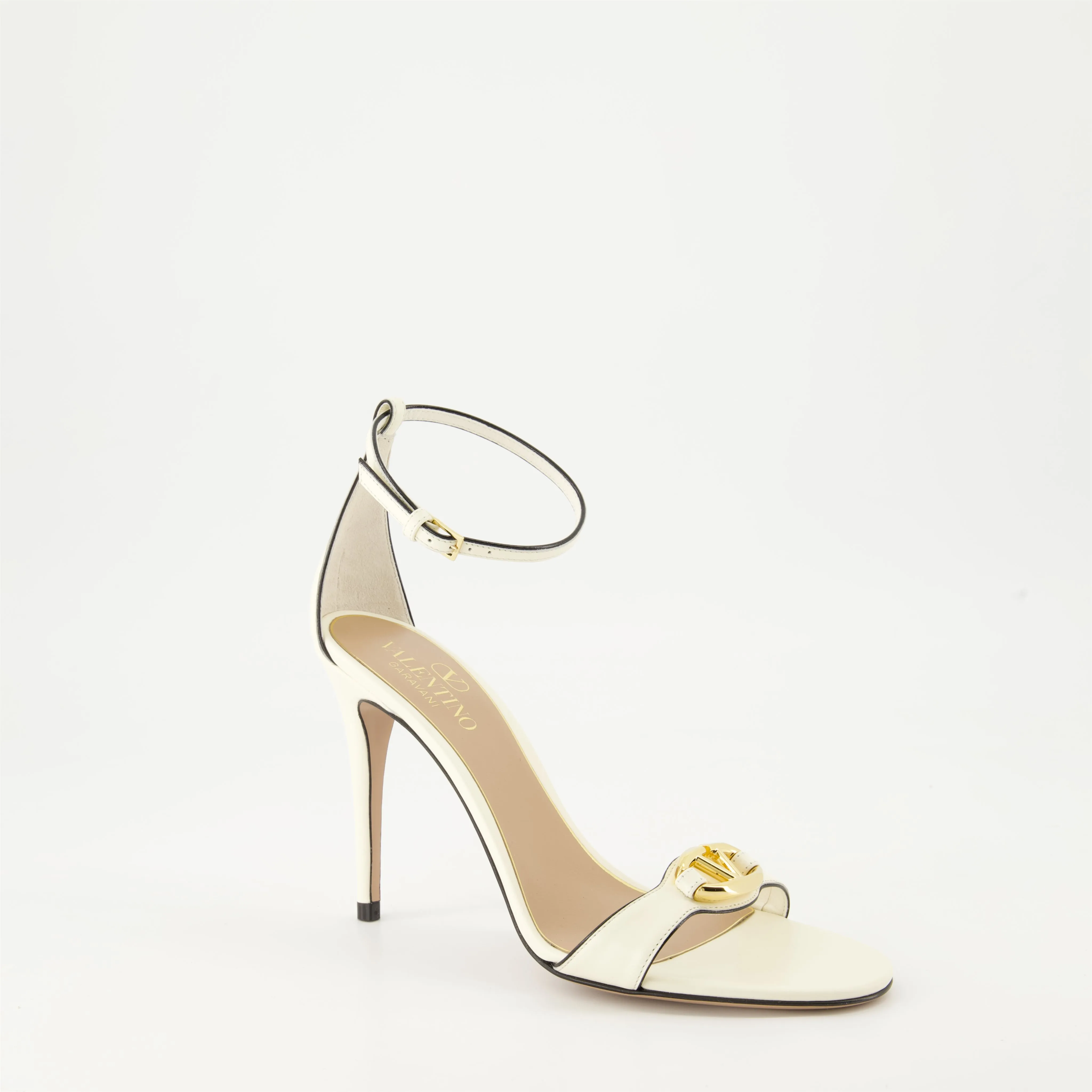 White Leather Heeled Sandals