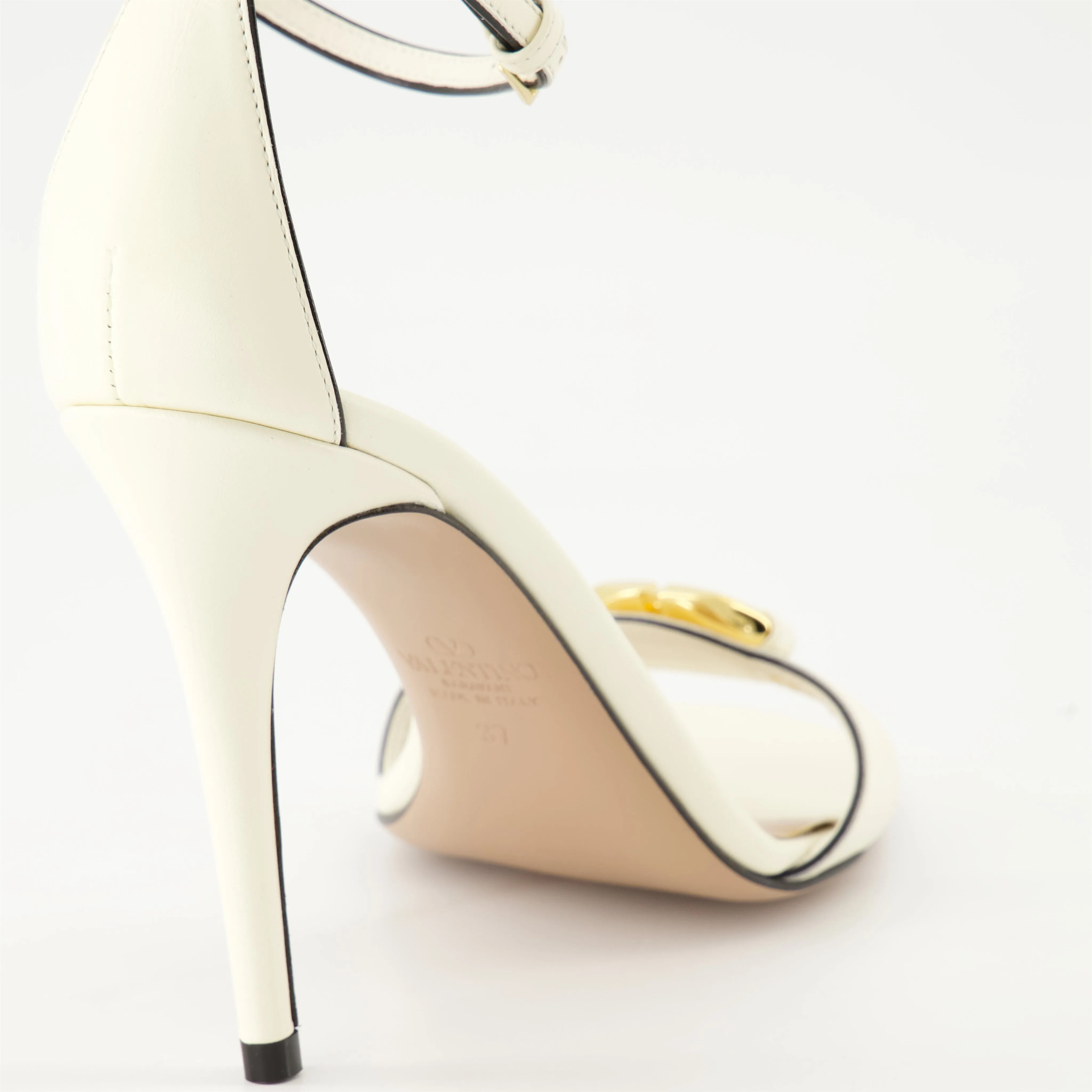 White Leather Heeled Sandals