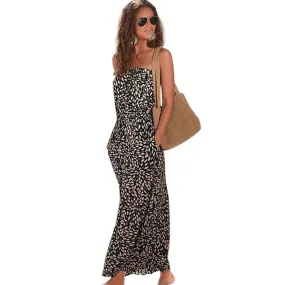 Women Style Print Tube Top Split Long Dress Elegant Design Women Long Dresses Sleeveless Sexy Maxi Dress