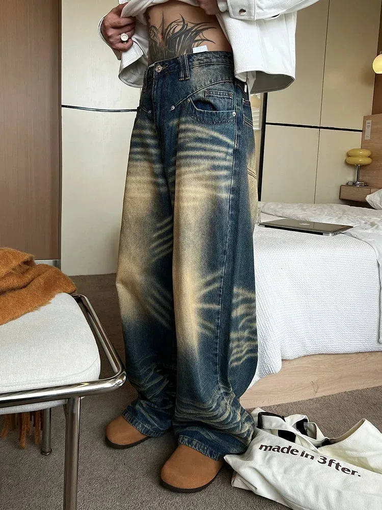 Xituodai Wide Leg Jeans Men Bleached Do Old Retro Handsome Japanese Style  Baggy Prevalent Hipster Advanced Youthful Vitality Da